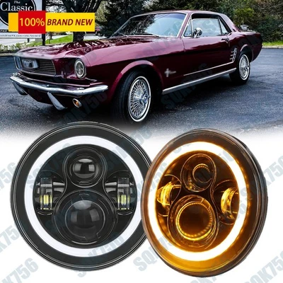 Par de faros LED negros de 7 pulgadas haz alto/bajo DRL para Ford Mustang 1965-1978 II Foto 1 de 4