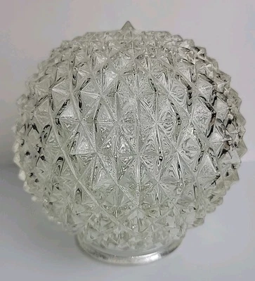 Vintage Crystal Light Globe Clear 6" Diamond Point Cut Glass 2.5" Fit - Image 1 of 4
