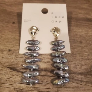 A New Day Women's Silver Gray Pearl Dangle Earrings Nickel Free - Picture 1 of 3