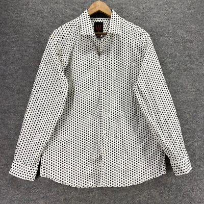 New Linea Uomo Shirt Men XL White Geometric Button Up Collared Stretch Cotton - Image 1 of 4
