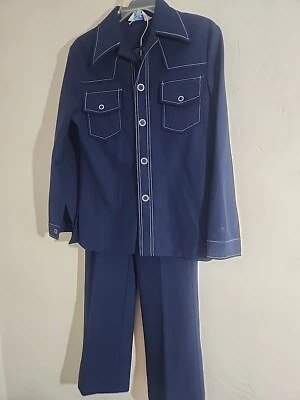 jcpenney синий с белый досуг костюм брюки куртка маленький 70-х диско 28 w 1970-х - Изображение 1 из 4
