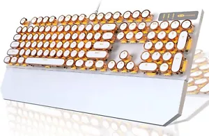 Typewriter Style Mechanical Keyboard, Retro Punk Gaming Keyboard with Gold LED B - Picture 1 of 8