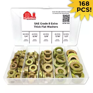 Kit surtido de lavadora plana resistente extra gruesa grado 8 SAE #105 - ¡168 piezas! - Imagen 1 de 2