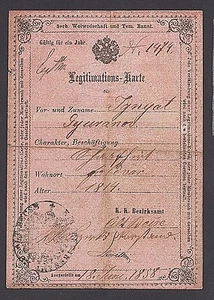 AUSTRIA HUNGRÍA 1858 Ignyat Gyuranov tarjeta de identificación emitida en ALT BECSE STARI BECEJ - Imagen 1 de 2