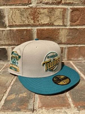 Sombrero ajustado New Era 7 1/2 Minnesota Twins temporada 40 parche piedra verde azulado 59Fifty Foto 1 de 4