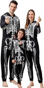 Family Matching Halloween Skeleton Hooded Pajamas for Men and Women - Picture 1 of 11