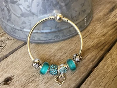 Bonita pulsera con dije de corazón de turquesa y plata, 19 cm, sin níquel, plata 925 Foto 1 de 4