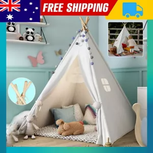AU Large Teepee Tent Kids Cotton Canvas Pretend Play House Boy Girls Wigwam - Picture 1 of 12
