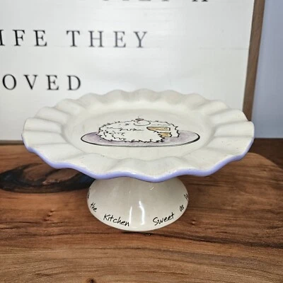 The White Barn Candle Co Ceramic Pedestal Cake Dish Candle Plate Birthday Ruffle - Image 1 of 4