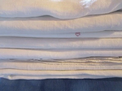 Lot N°74 de 8 torchons anciens en chanvre lin dépareillés reprises trous usures - Photo 1/4