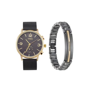 Jones New York Men's Analog Black Watch and Bracelet Set 42mm - Picture 1 of 3