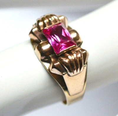 Damenring 9 Karat 375 Gold Gelbgold Rotgold 2,94 g Spinell rot Handarbeit Gr. 52 - Bild 1 von 3