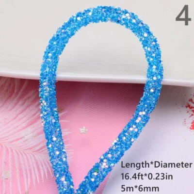 5M 6mm Round Cord Rope String Sequin Rhinestone Trimming DIY Bracelet Craft Blue - Image 1 of 4