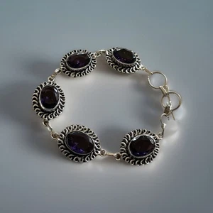 Amethyst Faceted Gemstone bracelet 20cm-Sterling Silver 925 plated - Bild 1 von 4