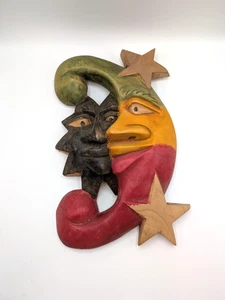 Sun Moon Star Wooden Art Sculpture Hand Carved and Painted Wall Mount 14" - Picture 1 of 8