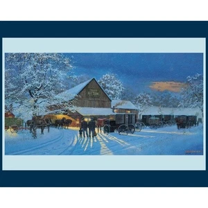 THE GATHERING PLACE Stoff Quilt Panel 36" x 45", Auktion, rustikale Scheune, Schnee - Bild 1 von 2