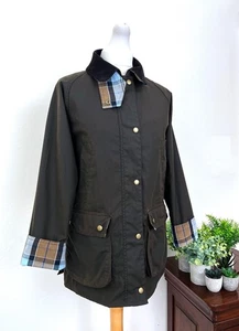 BARBOUR Brown Acorn Wachsjacke Größe UK 10 EU 36 USA 6 Medium Waxed Beadnell Mantel - Bild 1 von 11