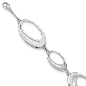 Double Oval Diamond Accent Link Bracelet in Rhodium Plated Silver - Picture 1 of 6