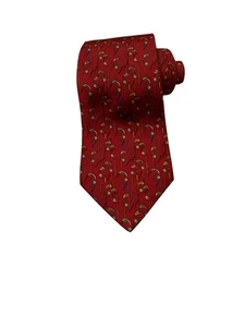 Cravatta collo golf SALVATORE FERRAGAMO 100% seta Made in Italy mazze da golf rosso - Foto 1 di 7