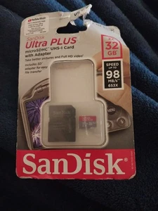 SanDisk Ultra Plus 32 GB SD Memory Card microSDHC UHS-1 Card w/Adapter NEW - Picture 1 of 2