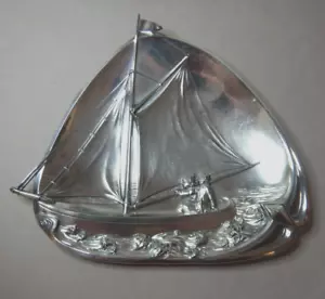 ANTIQUE ART NOVEAU WMF GERMAN SILVERPLATED SAILING BOAT CARD TRAY - Picture 1 of 8