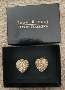 VINTAGE JOAN RIVERS CLASSIC PAVE CRYSTAL HEART CLIP ON EARRINGS - Picture 1 of 3