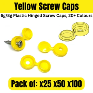 Paquetes de tapas de tornillo con bisagras plegables de plástico AMARILLO 25 50 100 tamaño 6G-8G - Imagen 1 de 5