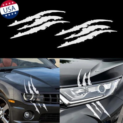 2x Calcomanías blancas para rasguños de garra de monstruo pegatina reflectante para decoración de faros de coche Foto 1 de 4