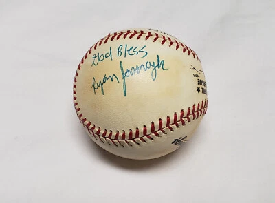 Pelota de béisbol firmada por Ryan Jaroncyk "Dios los bendiga" de los Mets de Nueva York primera selección del draft Foto 1 de 4