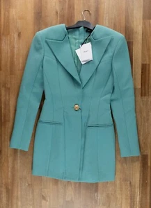 BALMAIN Paris green wool single button mini blazer jacket dress 6 US / 38 FR NWT - Picture 1 of 15
