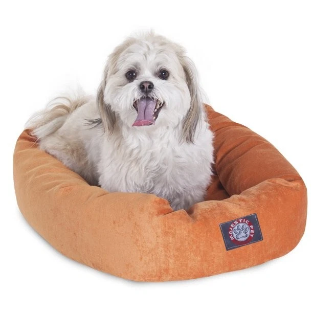 Majestic Pet Villa Terciopelo Bagel Perro Cama Lavable a Máquina Naranja Foto 1 de 4