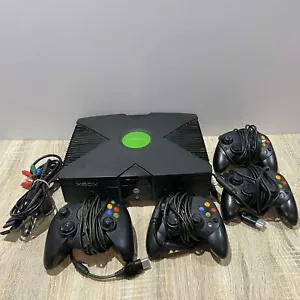Xbox Original Console + 4 Controllers, Power Cords, RCA cables & Game Tested - Picture 1 of 13