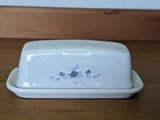 Pfaltzgraff Poetry Glossy Butter Dish Covered Lid Blue Rose Floral USA Retired