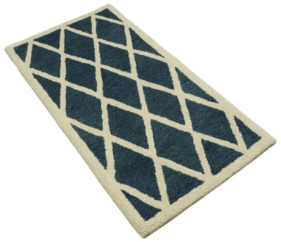 Gabbeh Teppich 100% Wolle 70X140 cm Handarbeit Hell Blau Beige Handgetuftet T998 - Bild 1 von 4