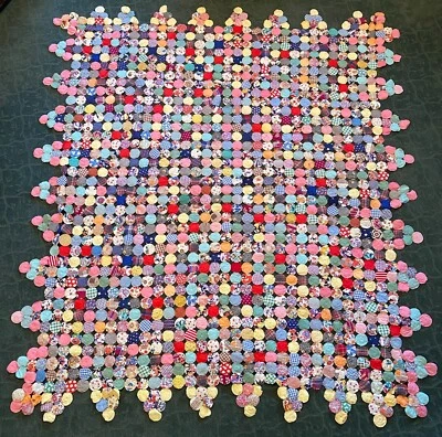 Colcha acolchada YoYo hecha a mano de colección con molinete de palomitas 77 X 68 con fundas de almohada Foto 1 de 4