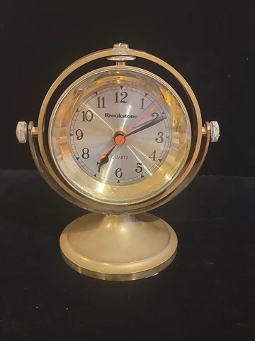 Vintage Brookstone GIMBAL  DESK CLOCK BRASS Nautical Military. Large Cover