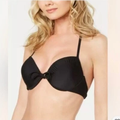 California Waves Black Push Up Halter Bikini Top Swim Bra Bow Juniors Small NEW - Image 1 of 4