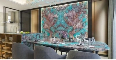 Exclusiva mesa de comedor de piedra amazonita de lujo para baño azulejos de pared y tocador Foto 1 de 4