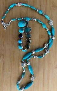 Brighton Mojave Turquoise Silver Tone 34” Necklace & Stretch Bracelet