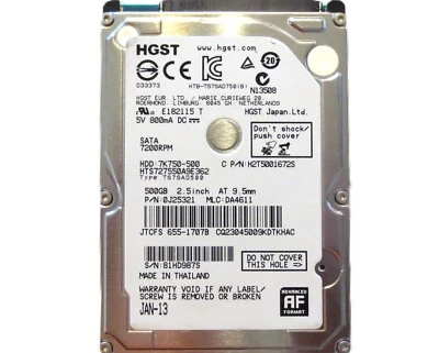 Hitachi HTS727550A9E362 0J25321 MLC:DA4611 (81H) 2.5" Sata 500gb Thailand JAN-13 - Image 1 of 2
