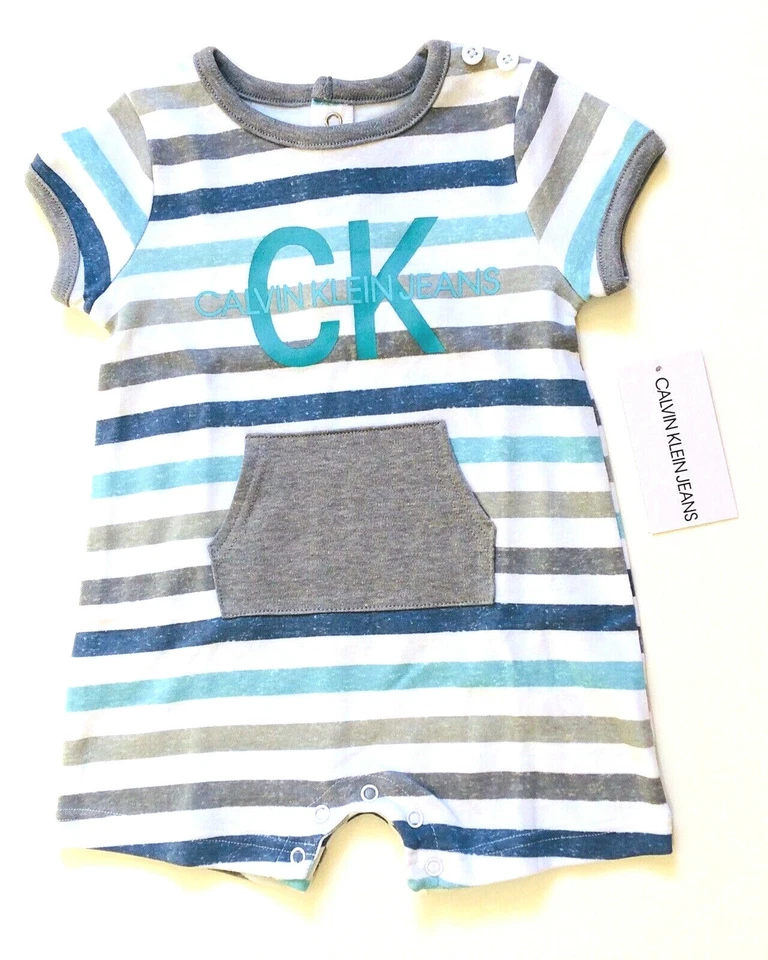 Mameluco Calvin Klein Bebé Niño Rayas Logo MULTICOLOR Talla 12M y 18M -NUEVO CON ETIQUETAS Foto 1 de 4