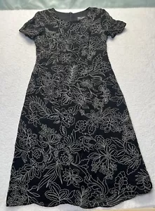 Vintage 90s 80s Melissa Petites Women 6P Black Floral Rayon Straight Dress - Picture 1 of 5
