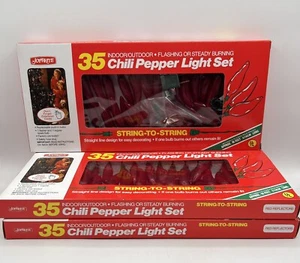 3 Chili Pepper String Light Sets 105 Count Patio Party Flashing or Steady Burn - Picture 1 of 6