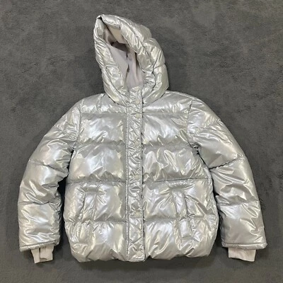 Gap Kids Cold Control Max Gray Silver Full Zip Hooded Puffer Jacket Kid's Size L - Image 1 of 4