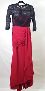 Size 4 Grace Karin Black Lace 3/4 Sleeve Red Chiffon Floor Length Evening Gown - Picture 1 of 16