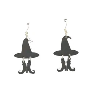 Halloween Black Witches Hat And Boots Dangling Earrings With Rubber Backs - Picture 1 of 4