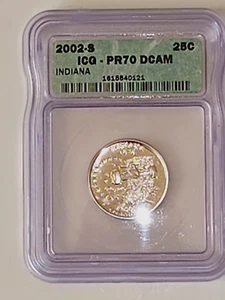 2002 S 25C Statehood Proof Clad Quarter - Indiana - Graded ICG PR70DCAM! - Picture 1 of 4