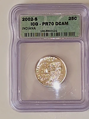 2002 S 25C Statehood Proof Clad Quarter - Indiana - Graded ICG PR70DCAM! - Image 1 of 4