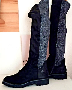 Overkneestiefel Bugatti. Gr.40, Wildlederimitat Schwarz mit Silber Strech-Textil - Bild 1 von 15