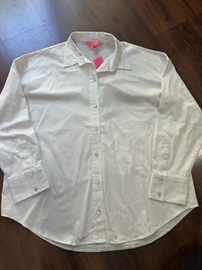 NWT Lilly Pulitzer women’s Stevey RELAXED BUTTON down shirt Sz L resort white - Picture 1 of 9